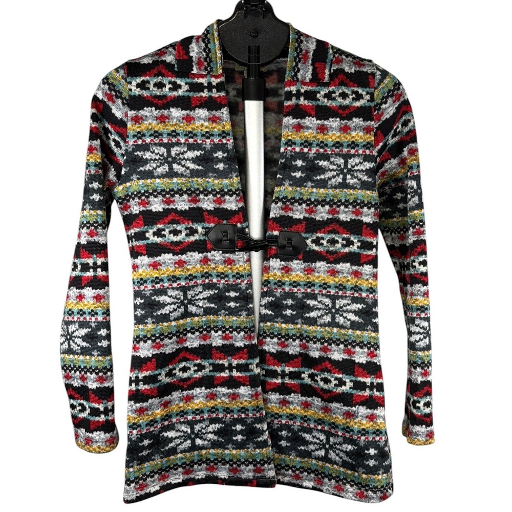 One World Womens Fair Isle Toggle Cardigan Sweater‎ Multi Color  Small